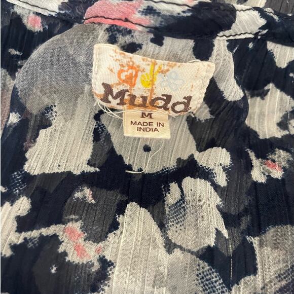 Mudd Women Tank Top M Blue Floral Crochet Trim Sheer Boho Festival Dainty‎ Girly - Picture 2 of 10